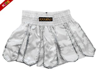 Kanong Kids Muay Thai Kick Boxing Shorts : KNS-139-White-K