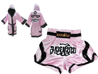 Muay Thai Bundle - Custom Muay Thai Boxing Robe + Muay Thai Shorts :143-Pink