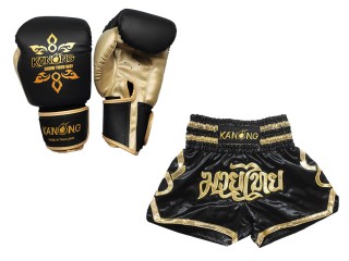 Bundle - Boxing Gloves + Custom Muay Thai Shorts : KNS-121-Black Bundle - Boxing Gloves + Custom Muay Thai Shorts : KNS-121-Black