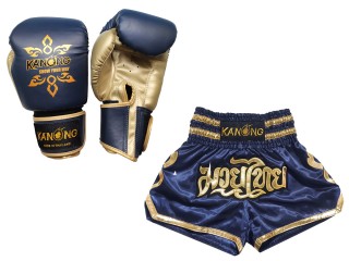 Bundle - Boxing Gloves + Custom Muay Thai Shorts : KNS-121-Navy Bundle - Boxing Gloves + Custom Muay Thai Shorts : KNS-121-Navy