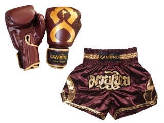 Bundle - Real Leather Boxing Gloves + Custom Muay Thai Shorts : Set-144-Gloves-Maroon Bundle - Real Leather Boxing Gloves + Custom Muay Thai Shorts : Set-144-Gloves-Maroon
