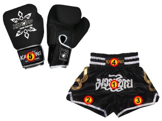 Bundle - Real Leather Boxing Gloves with Name + Custom Muay Thai Shorts : Set-Gloves Bundle - Real Leather Boxing Gloves with Name + Custom Muay Thai Shorts : Set-Gloves