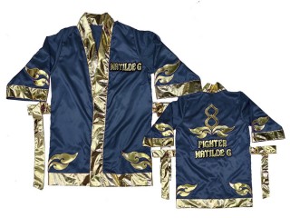 Customize Muay Thai Boxing Robe: KNFIRCUST-001-Navy-Gold Customize Muay Thai Boxing Robe: KNFIRCUST-001-Navy-Gold