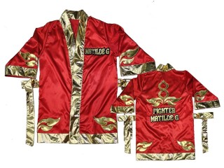 Customize Muay Thai Boxing Robe: KNFIRCUST-001-Red-Gold Customize Muay Thai Boxing Robe: KNFIRCUST-001-Red-Gold