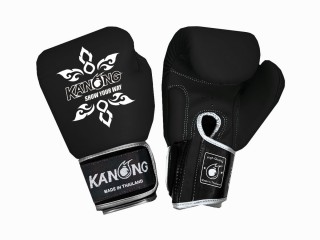Kanong Real Leather Muay Thai Boxing Gloves : Black Silver Tattoo Kanong Real Leather Muay Thai Boxing Gloves : Black Silver Tattoo