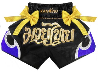 Kanong Muay Thai Boxing Shorts : KNS-131-Black-Blue Kanong Muay Thai Boxing Shorts : KNS-131-Black-Blue