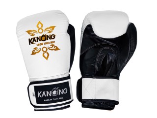 Kanong Real Leather Muay Thai Boxing Gloves : White/Black Kanong Real Leather Muay Thai Boxing Gloves : White/Black