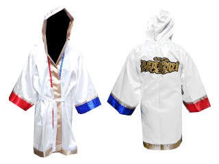 Customize Muay Thai Boxing Robe outfit : White Customize Muay Thai Boxing Robe outfit : White